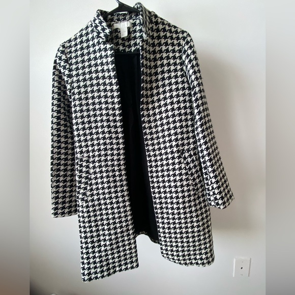 H&M hm Fitted Coat Jacket in Woven Fabric Black White Houndstooth Pattern Size 6 - Picture 3 of 16